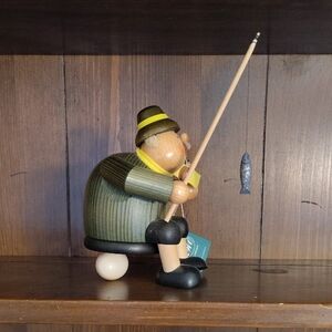 Charming Wooden Fisherman Figurine with Fishing Rod